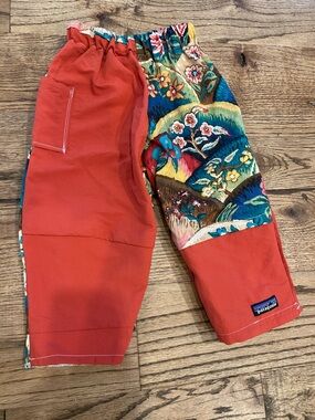 Patagonia Kids Baggies REWORK Patchwork Pants - Red & Multicolor Floral handmade